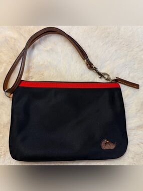 Dooney & Bourke Nylon Duck Wristlet Black Purple Red Leather Trim